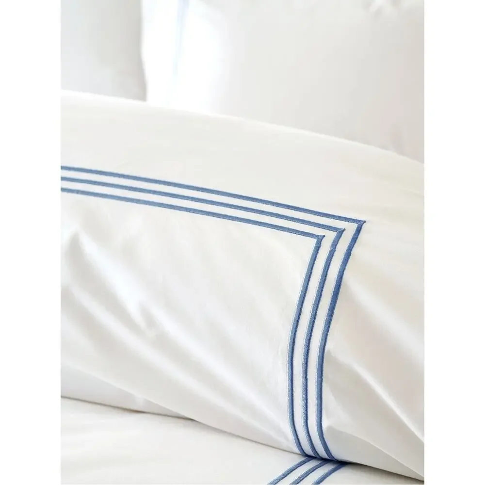 Pottery Barn Duvet Cover KING / CALIFORNIA Grand Organic Percale Blue Embroidery